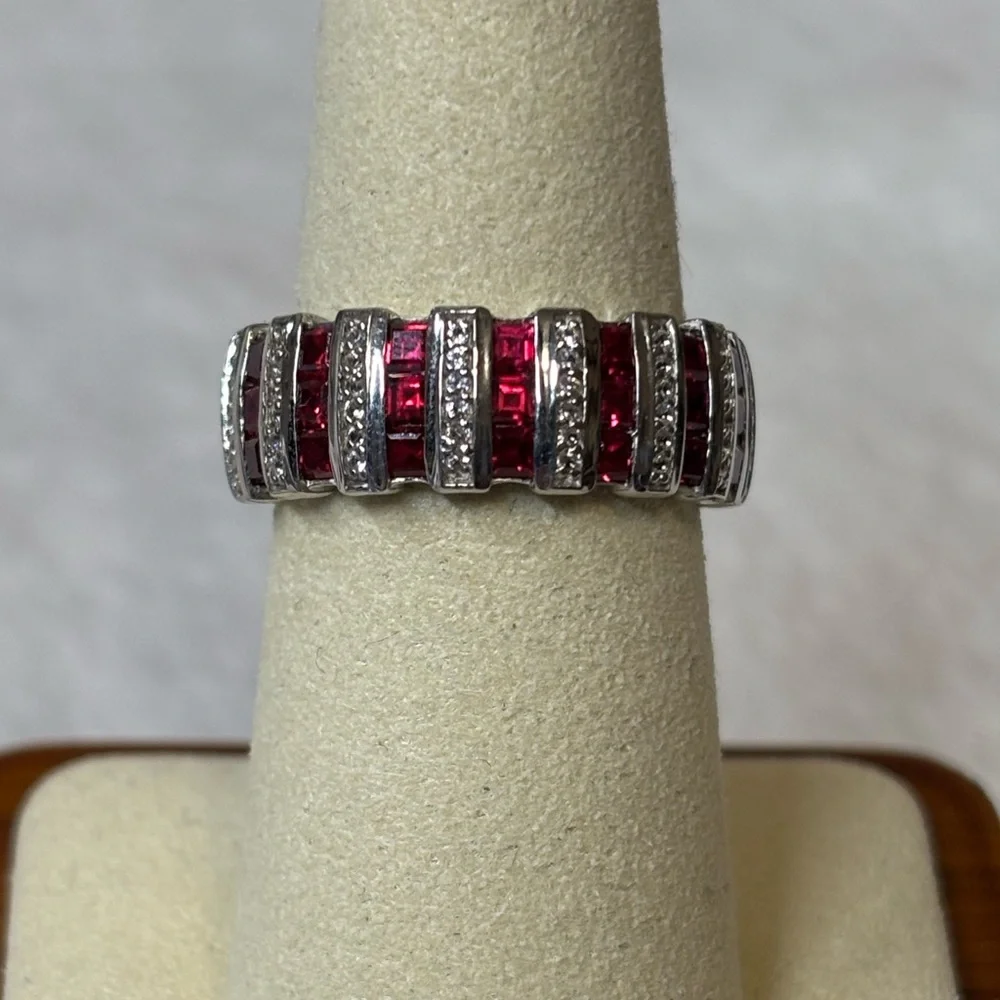1.5 CTW Ruby Ring White Sapphire 925 Sterling Silver